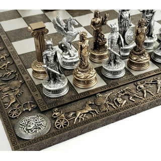 Medieval Times Crusades Pewter METAL Chess Set 16 Black & Red Faux Marble  Board