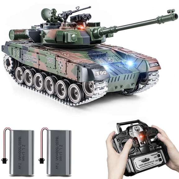 Upgraded Supdex 1:18 T90 RC Tank Model Toy – 330° Rotating Turret, Smoke, Light & Sound Effects, Rechargeable, Climbing 40° Ramp, Great Gift for Kids Ages 6 