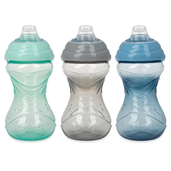 Vaso entrenador Nuby Clik-It con boquilla suave antiderrames 300 ml, 6+ meses, paquete de 3