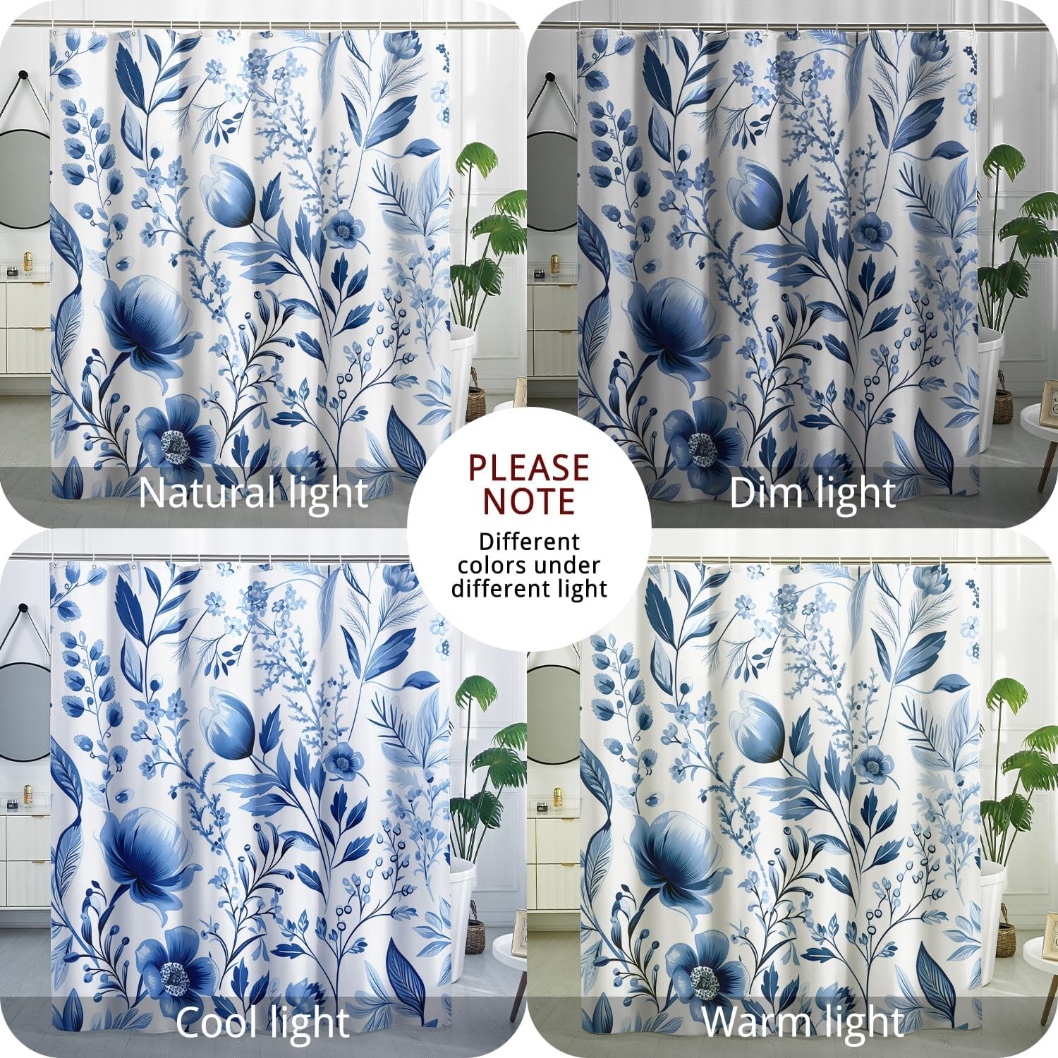Blue Floral Shower Curtain Spring Watercolor Plant Shower Curtain Flower Bathroom Decor Polyester Fabric-72" x 72"