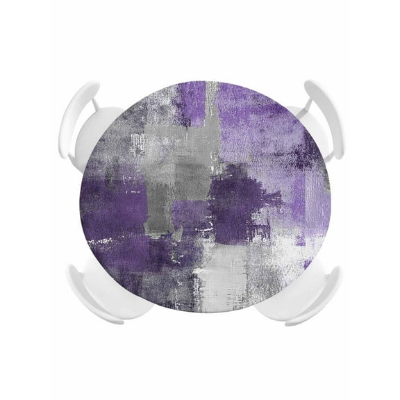 Round Tablecloth Violet Purple Gray Graffiti Block Elastic Edge Fitted Modern Abstract Texture Art Plastic Table Cover,Waterproof Oil Proof for Dinner,Outdoor, Picnic, 55"- 60" DIA Tables