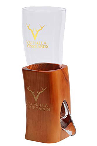 Black Stain Medieval Inspired Viking Drinking Horn With Stand Valhalla Vineyards Black Glass Viking Horn with Stained Wood Stand
