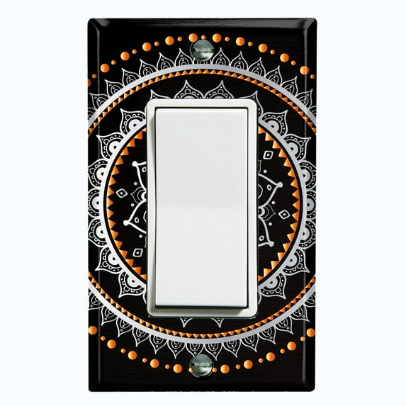 Metal Light Switch Plate Cover Orange Black Mandala Circle Pattern MDL005