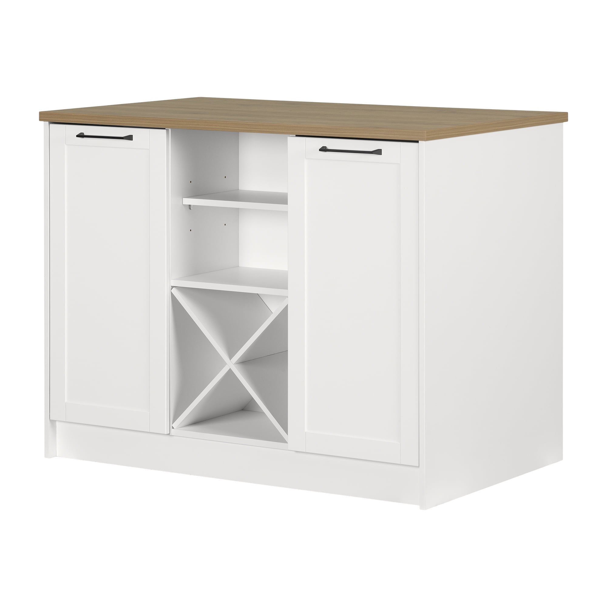 South Shore Toscano 6-Drawer Kitchen Island with Doors and Wine Storage, in White and Maple Nutmeg