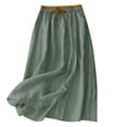 thumbnail image 2 of Tqcoqu Cotton Linen Skirt for Women with Pockets Casual Flowy Swing Elastic High Waist A-Line Split Long Boho Skirts,Army Green,Women's M-XXL, 2 of 8