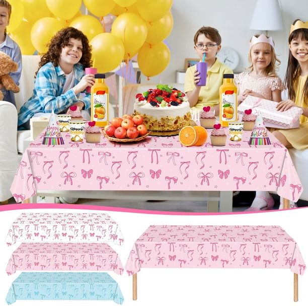 Mantel de Fiesta con Lazo, Diseño Desechable, Resistente Al Desgarro, Versátil para Eventos Festivos, Fácil de Limpiar, Cumpleaños, Baby Shower, Tamaño 137 X 274 Cm