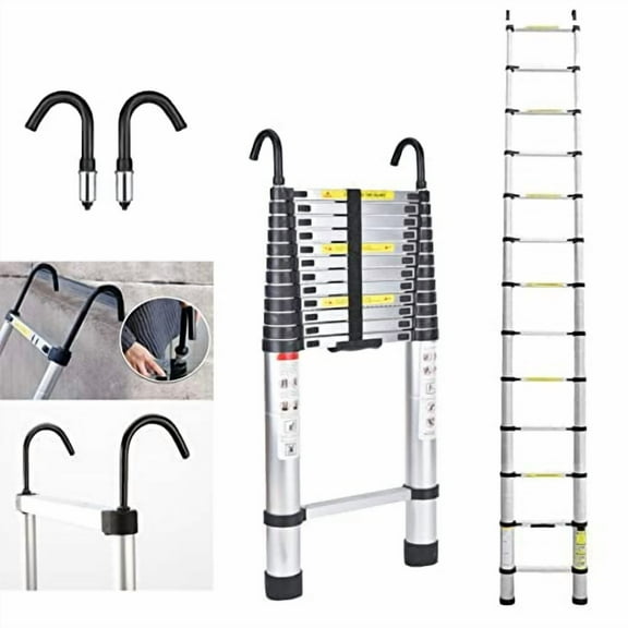 Jupitor 16FT Aluminum Telescoping Ladder with 2 Roof Ladder Hooks, Collapsible, Heavy Duty, 330 Pound Capacity