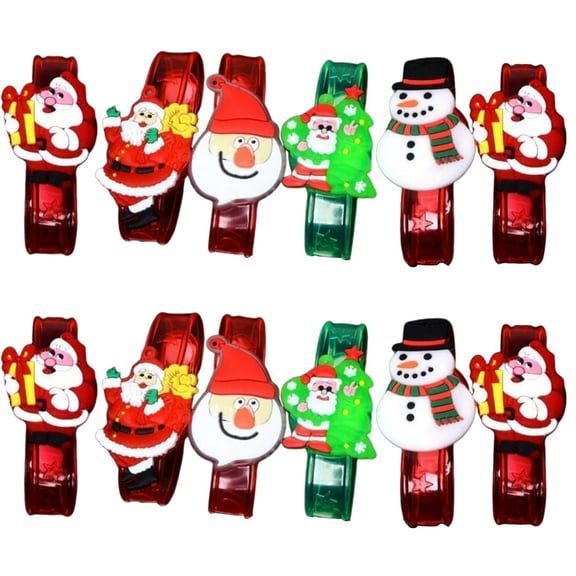 URTERYSER 12Pieces Kids Cartoon Silicone Bracelets with LED Light Christmas Themed Handchain Colorful Party Wristbands for Children