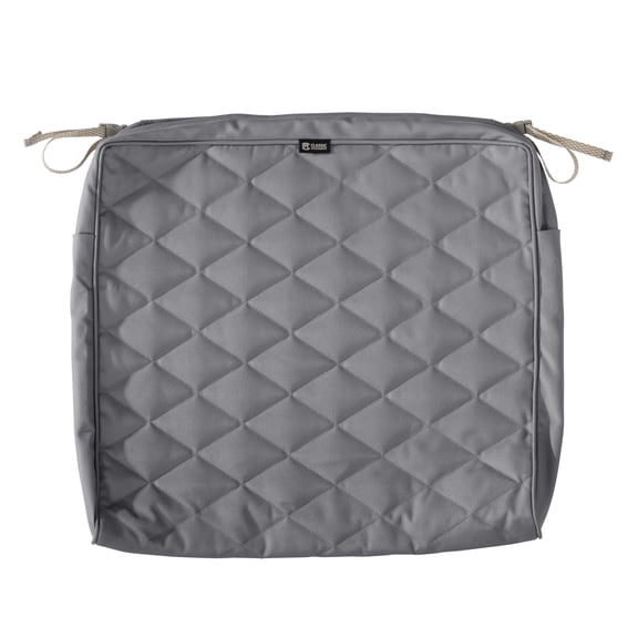 Classic Accessories Montlake FadeSafe Water-Resistant Patio Quilted Seat Cushion Cover, 21 x 19 x 3 inch, Grey