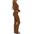 thumbnail image 4 of XuJwPNcy Women's Two Piece Outfit Basic Long Sleeve Crop Top with Low Rise Flare Pants Lounge Set Yoga Tracksuit, 4 of 6