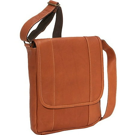 Recycled Vertical Messenger Bag - Men's 1/2 Flap Over Vertical Leather Bag w Adjustable Strap (Tan)
