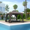 thumbnail image 2 of Outsunny 10' x 10' Patio Gazebo Outdoor, Canopy Shelter with Double-tier Roof, Pavilion Sidewalls for Garden Events, Brown, 2 of 8