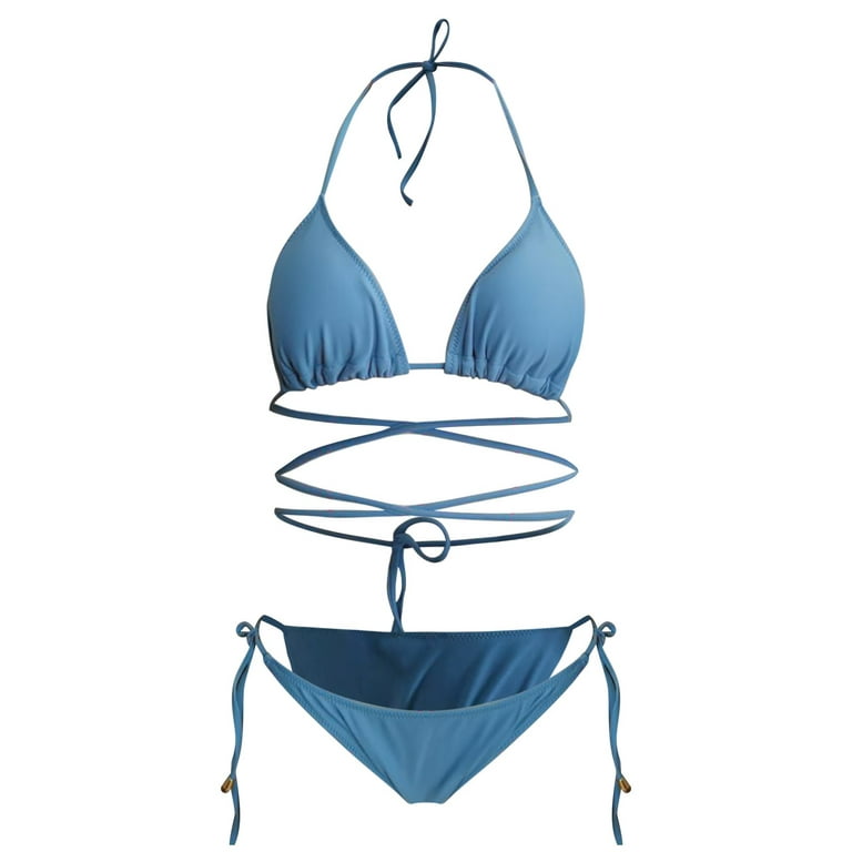 adviicd Tummy Control Swimsuit Women Swimsuit Bikini Set Two Piece Ribbed  Side Cutout Tank Top Mid Rise Bathing Suit Blue,M
