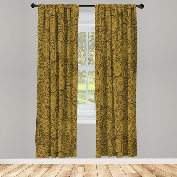 Ambesonne Geometric Curtains, Circles and Rounds Simple, Pair of 28"x95", Dark Khaki