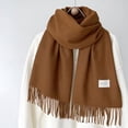 thumbnail image 2 of Luna&Dolphin Women Winter Solid Color Scarf Imitation Cashmere Soft Brown White Warm Knitted Woolen Ins Neck Pashmina Big Shawl, 2 of 5