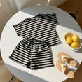 thumbnail image 2 of Hduncf Kids Cotton Clothes Summer Boys Girls Stripe Outfit Set Short Sleeve T-Shirt & Shorts Set 18 Months-10 Years Black 7 Years, 2 of 7