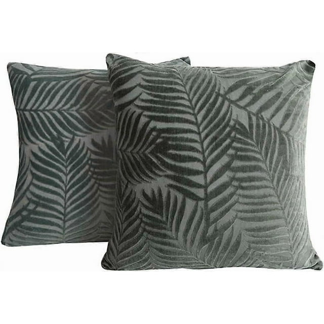 Set of 2 Velvet Leaves Throw Pillow Covers Decorative Square Solid Cushion Cases Pillowcase for Bed Sofa Couch Chair Car Home Decor (Grey, 18"x18")