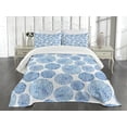 thumbnail image 3 of Ambesonne Watercolor Quilted Bedspread Set 3 Pcs, Japan Flower, Queen Size, Sky Blue, 3 of 5