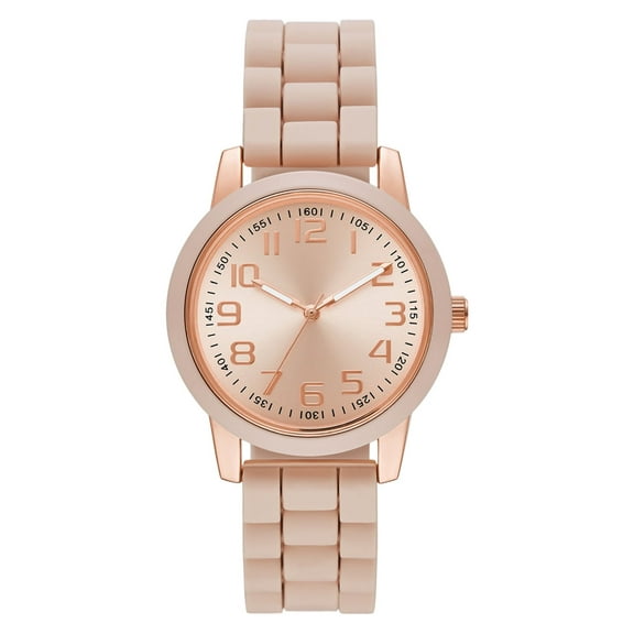Time & Tru Women's Wristwatch: Rose Gold Case, Blush Bezel, Easy Read Dial, Silicone Strap (FMDOTT072)