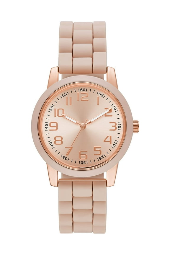 Time & Tru Women's Wristwatch: Rose Gold Case, Blush Bezel, Easy Read Dial, Silicone Strap (FMDOTT072)