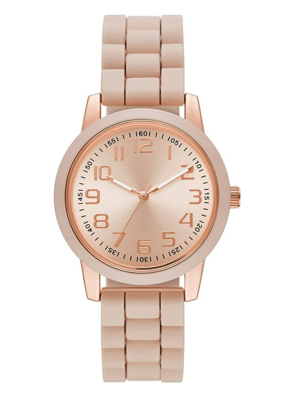 Time & Tru Women's Wristwatch: Rose Gold Case, Blush Bezel, Easy Read Dial, Silicone Strap (FMDOTT072)