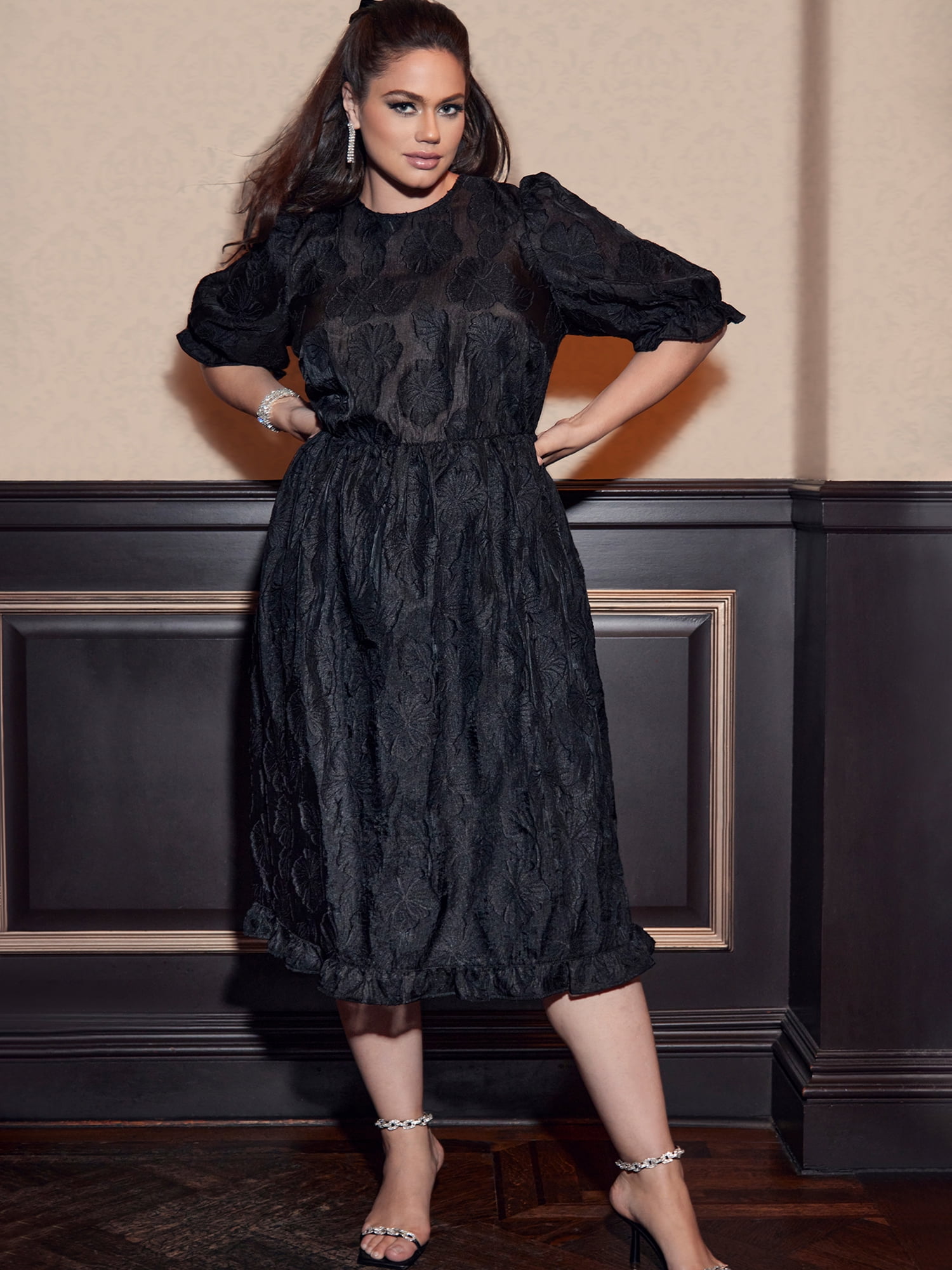 ELOQUII Elements Women's Plus Size Jacquard Dress with Slip Lining