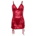 thumbnail image 2 of SwiftWear Women's Lace Lingerie Set - V-Neck Corset Bodycon Sleepwear with Tied Waisted Mini Dress & Thong, Elegant Hollow-Out Design Pajamas Set​, 2 of 4