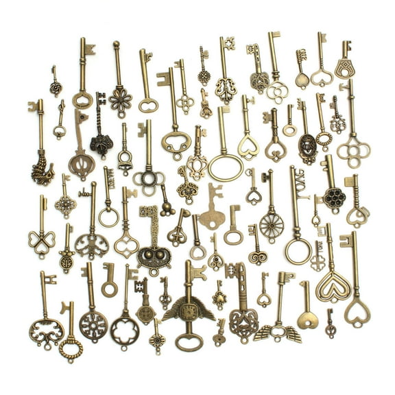 GUYUTING Bronze Skeleton Keys Pendants 69pcs Mixed Metal Alloy Heart Crown Shapes For Necklace Making
