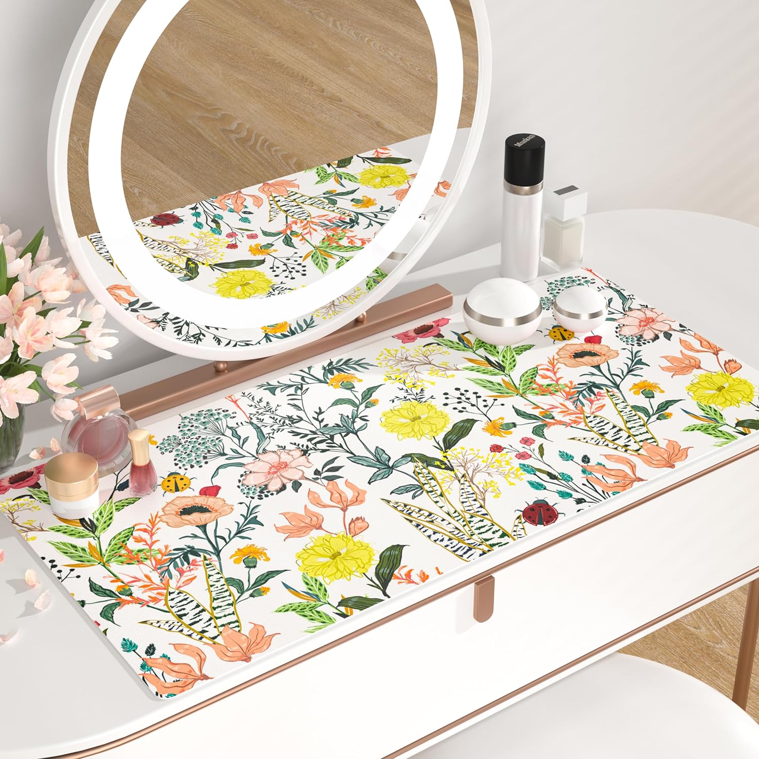 Large Mouse Pad for Desk, Cute Desk Mat for Desktop, Women Girls Floral Office Décor Desk Accessories, PU Leather Waterproof Big Gaming Mousepad, Flowers Desk Pad Computer Mat, 31.5" x 15.7"