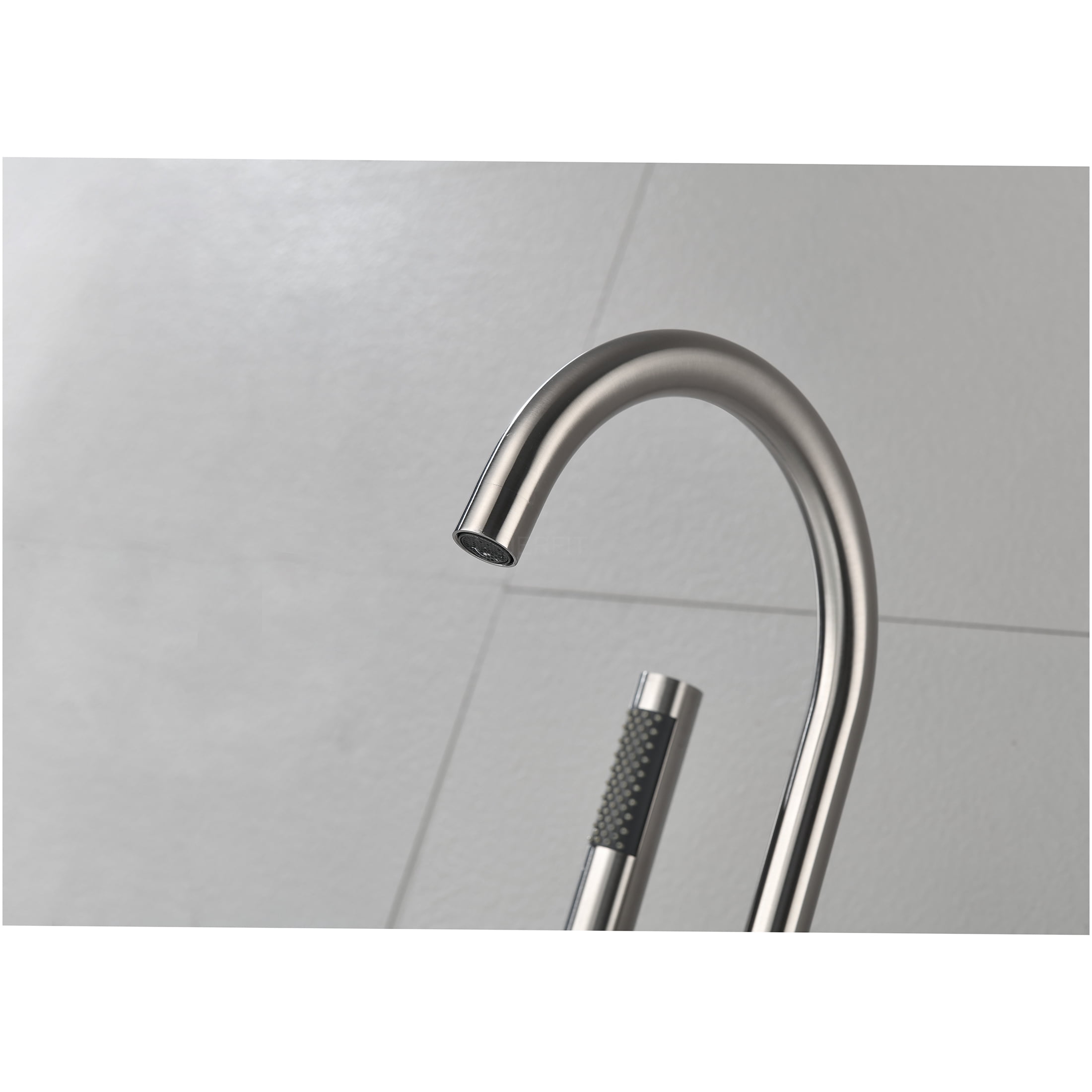 JERFIT Freestanding Tub Filler with Handheld Shower, Floor Mounted Bathtub Faucet in Brushed Nickel, High Flow Swivel Spout for Soaking Tubs