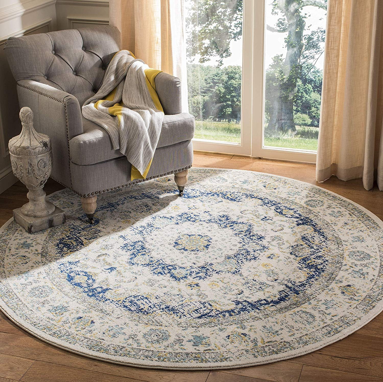 Safavieh Evoke Collection Evk220c Vintage Oriental Ivory And Blue Round Area Rug 3 In Diameter Walmart Com Walmart Com