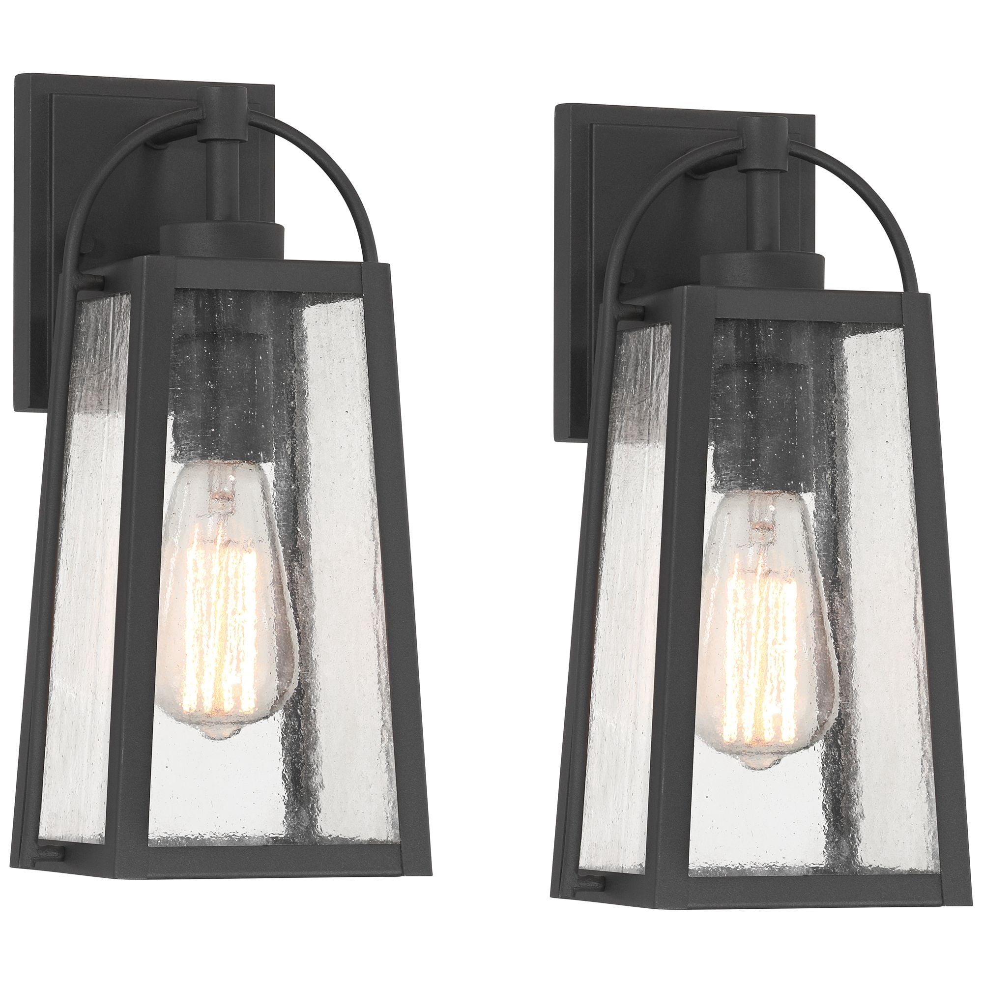 Possini Euro Design Woodley 13" High Modern Outdoor Wall Light Fixture Mount Porch House Set of 2 Sand Black Aluminum Glass Shade