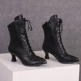thumbnail image 4 of NECHOLOGY Botas Mujer Zapatos Botines para mujer Botas de tobillo antideslizantes con punta redonda y tacón bajo para mujer, con cordones y cremallera lateral, botas a media (Black, 6.5), 4 of 7