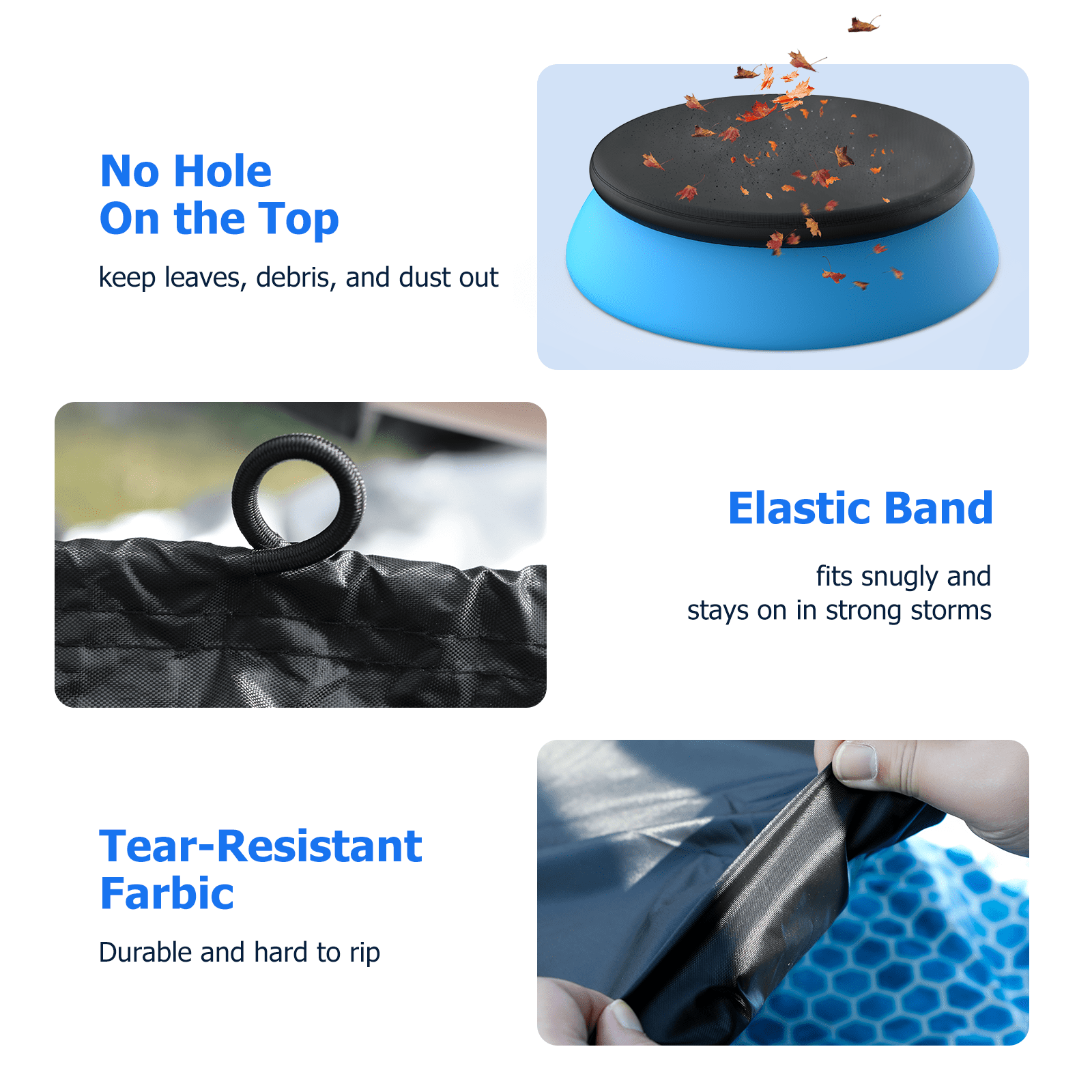 10 ft Round Pool Cover, Compatible with Outdoor Round Inflatable Above Ground Swimming Pool, Elastic Bands for Easy Installation, No Drain Holes, Prevent Leaves, Debris and Dust
