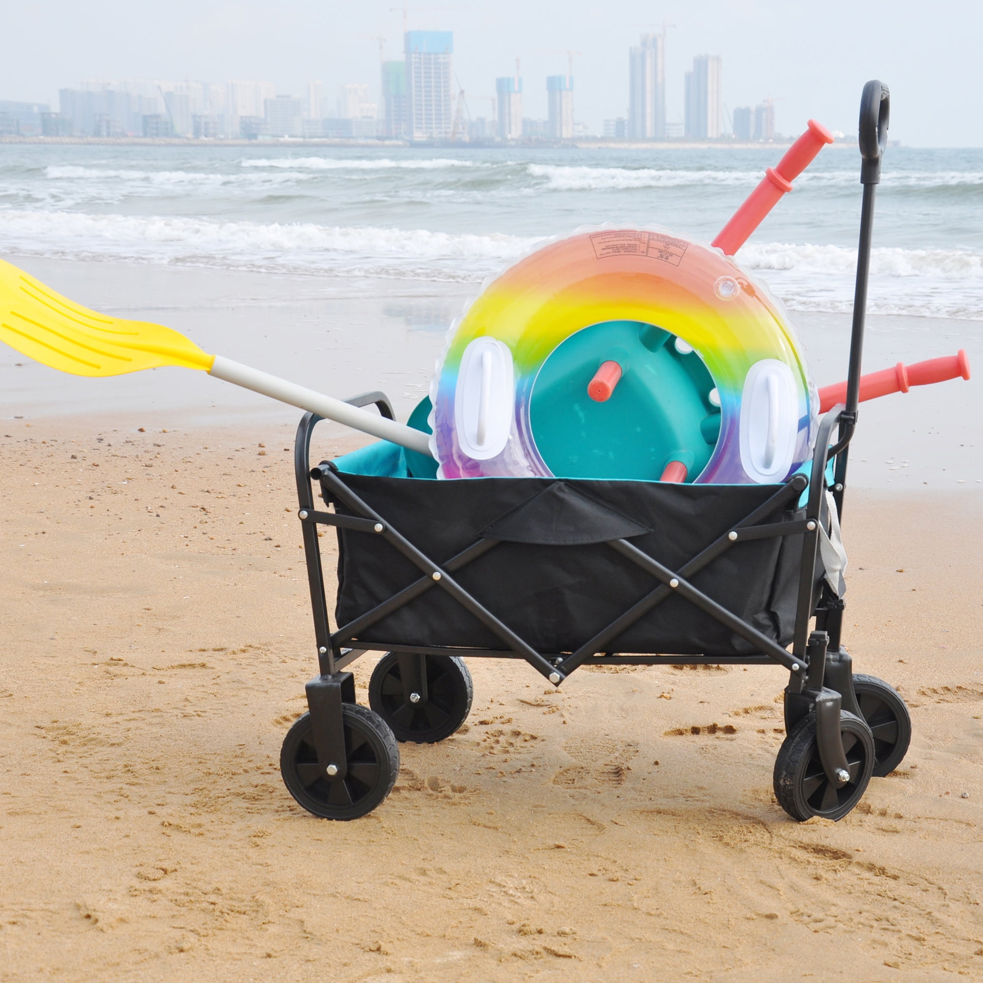 Aimee Lii Folding Utility Wagon Cart, Beach Wagon with Big Wheels for Sand, Portable Wagon, Black Aimee Lii Folding Utility Wagon Cart, Beach Wagon with Big Wheels for Sand, Portable Wagon, Black