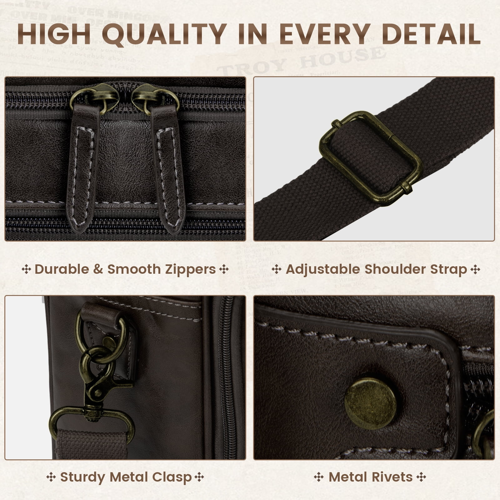 RAINSMORE Messenger Bag for Men 16 Inch Laptop Bag Leather Briefcase Vintage Crossbody Shoulder Office Computer Bag Retro College Satchel Bag for Work, Business, Coffee