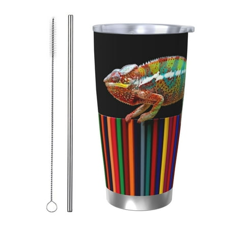 

Gukieu Chameleon Panther On Colored Pencils Print 20OZ Car Cup Vacuum Stainless Steel Leak-proof Thermos Cup Unisex Suitable for Home Outdoor and Sports-Straw Two-piece Set