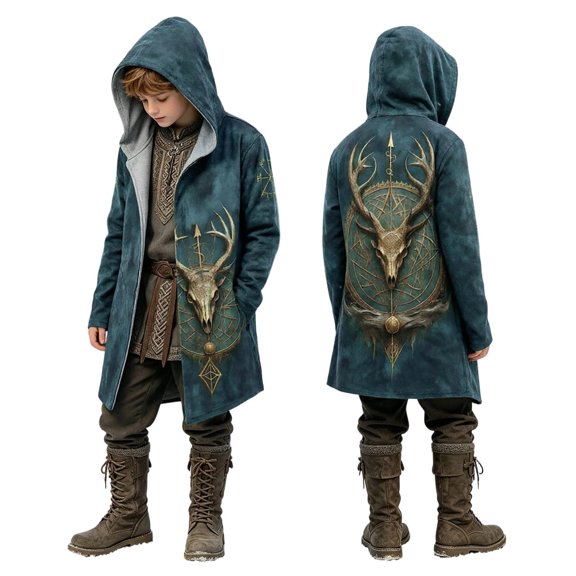 Gyexs Kids Boys Jesus Hoodies Norse Mythology Printed Jackets Outdoor Winter Jacket Coat Light Blue 9-10 Years