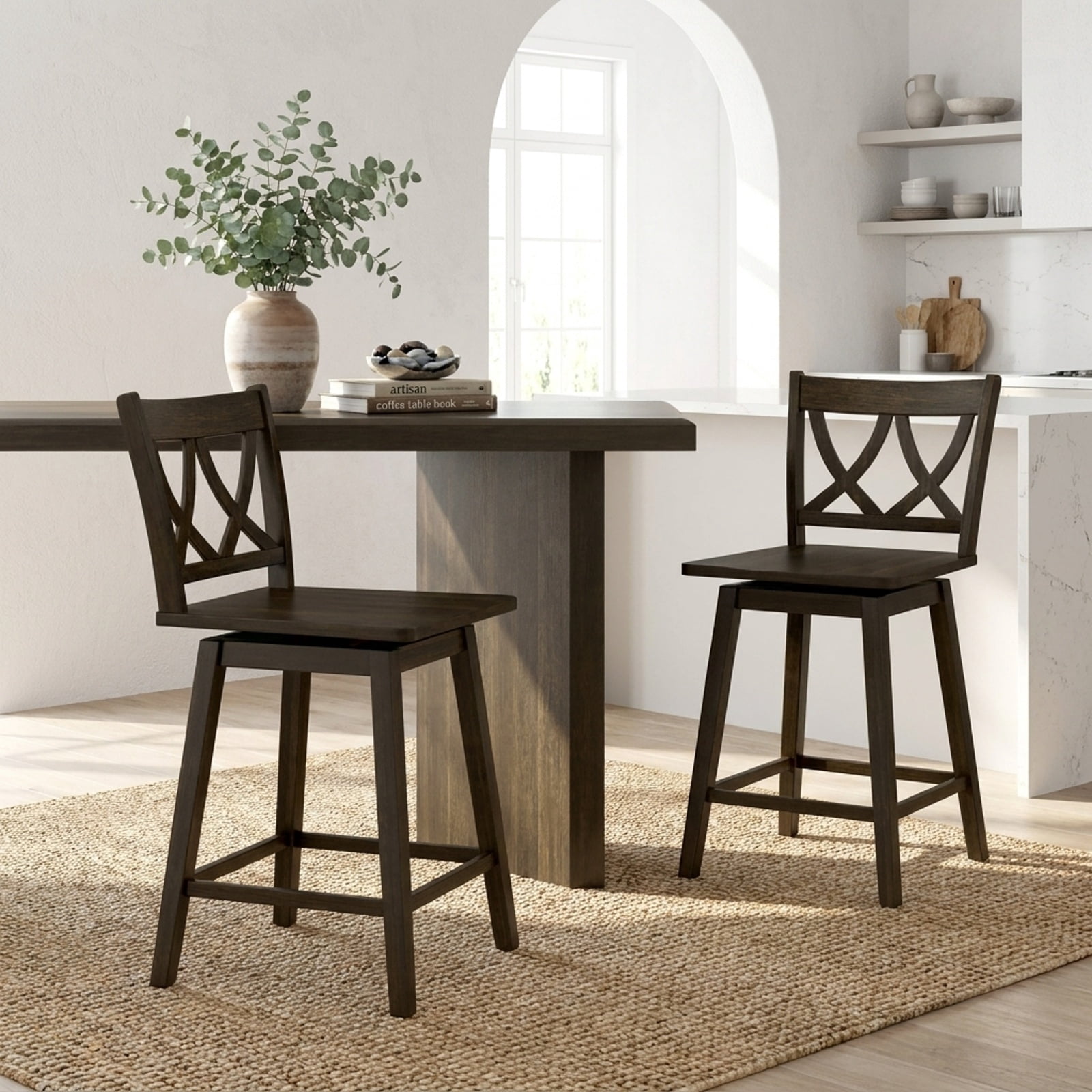 Furnibear 24/29 Inch Bar Stool Set of 2 Wooden Bar Chairs with Rubber Wood Frame-24 inches for Kitchen Island Counter Bar Pub Dining Home, Gray