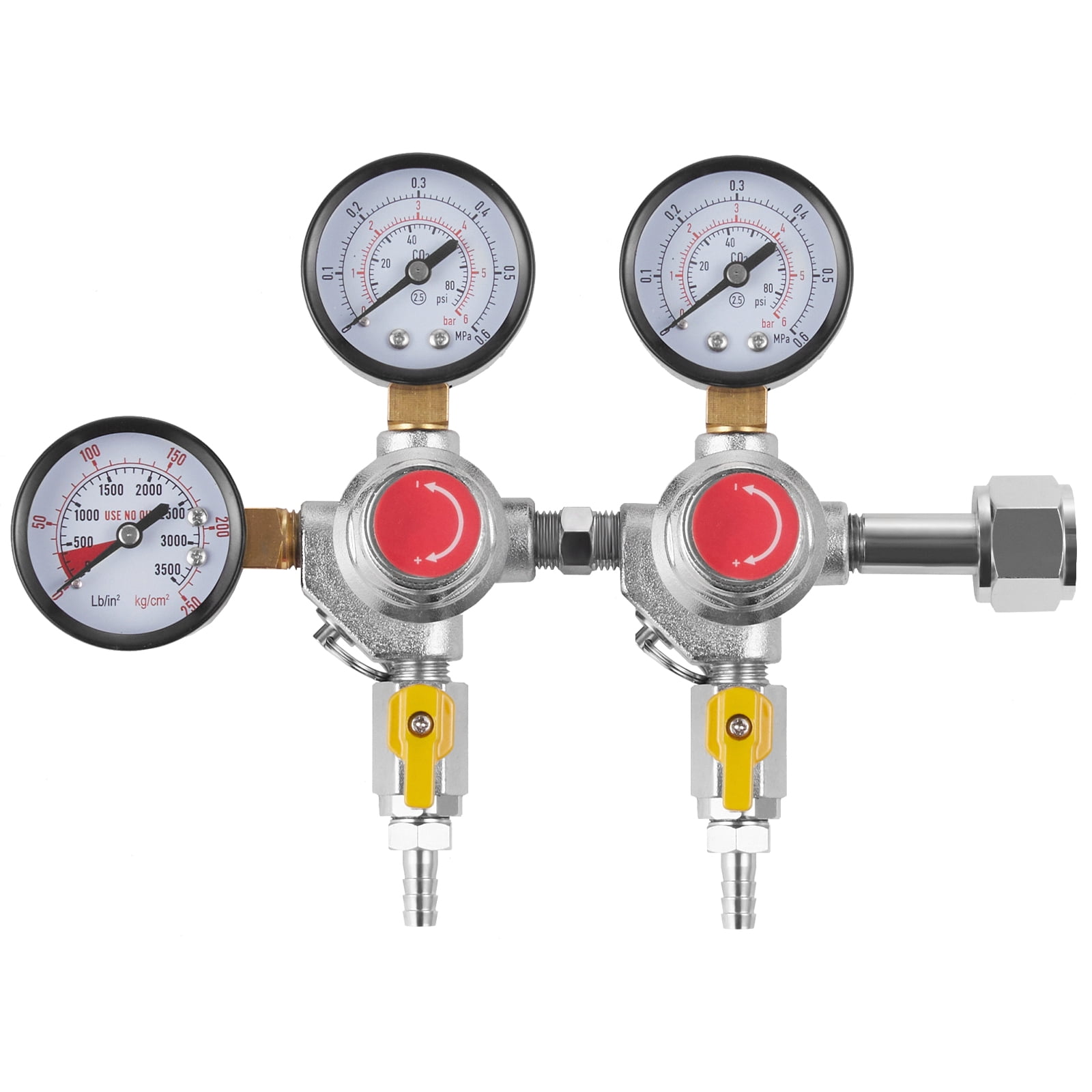 VEVOR Triple Gauge Regulator, CO2 Regulator Gauge with 0-60PSI, Heavy Duty CO2 Gauge Gas System, Draft Beer Regulator with Check Valve, Adjustable Pressure Regulator for Draft Beer Homebrew, CGA320