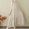 thumbnail image 6 of SMihono Women's Cotton Linen Sleeveless Maxi Dress Button Down Midi Dresses Summer Solid Color Casual Loose Flowy Beach Dress Khaki L, 6 of 9
