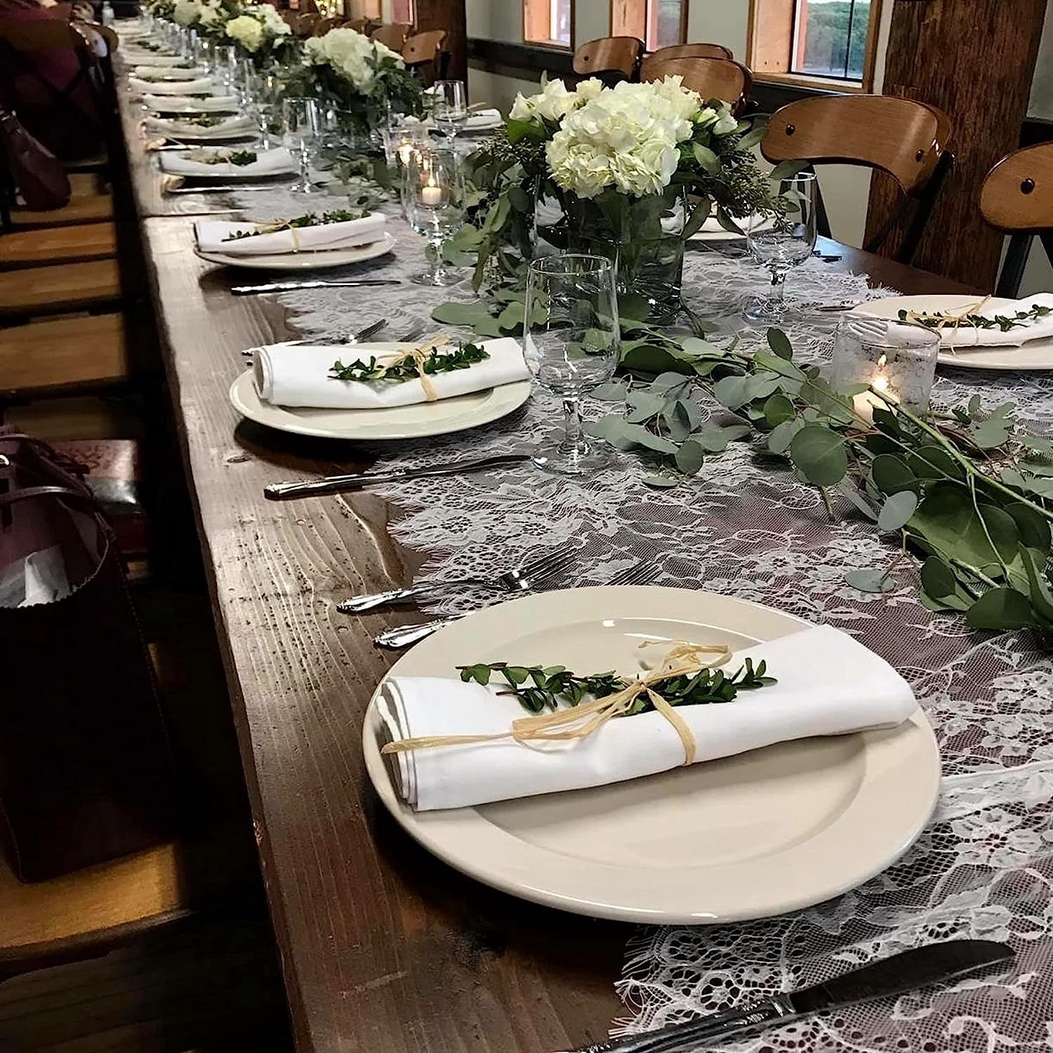 6 Pcs White Lace Table Runner 14 x 120 Inch Embroidered Boho Table Runner for Wedding Party Bridal Shower Decorations Vintage Rustic Table Runners