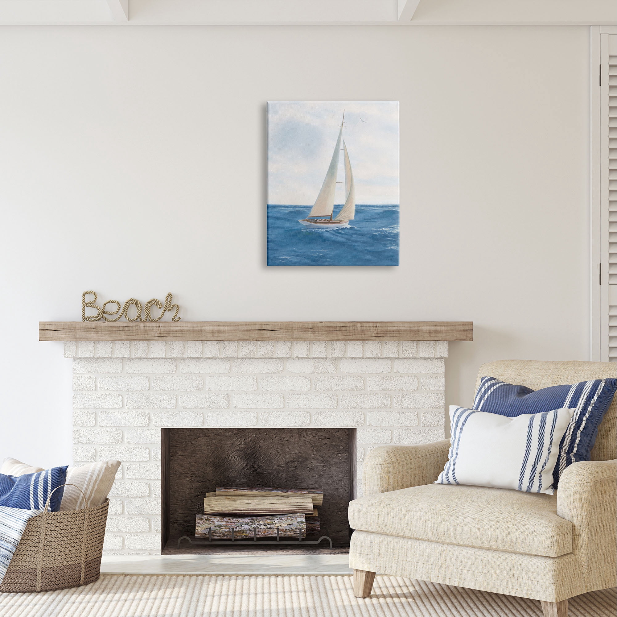 Stupell Industries Sailboat in Ocean Waves Transportation Painting Gallery Wrapped Canvas Print Wall Art, 24 x 30