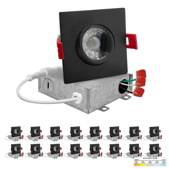 NuWatt 3 in. Square Canless Gimbal Ultra Slim 5CCT 8W New Construction LED Recessed Light 4PK