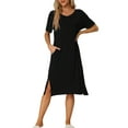 thumbnail image 2 of INSPIRE CHIC Women's Casual Short Sleeve T-shirt Dress Nightshirt Nightgown Basic Sleepwear Midi Shirtdress L Black, 2 of 6