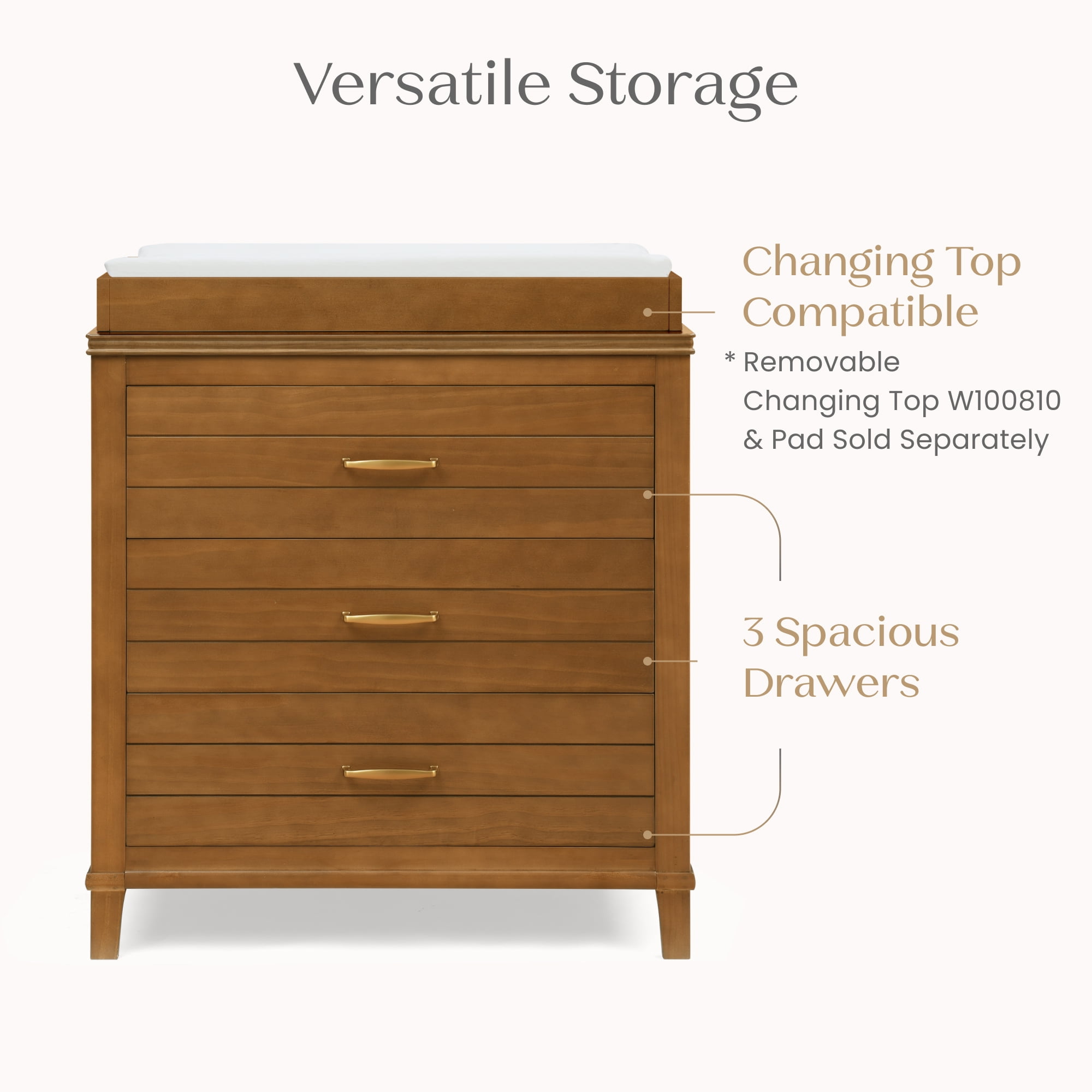 Delta Children Phoebe 3 Drawer Dresser with Interlocking Drawers, Chestnut