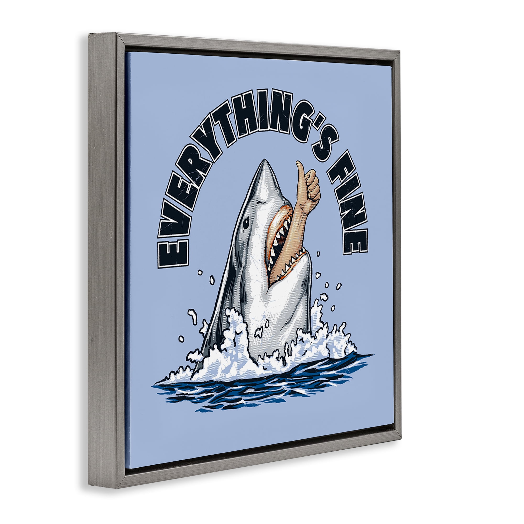 Everything's Fine Shark Bite Gray Framed Floater Canvas Wall Art, design by Jedco Brands Inc.
