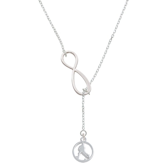 Delight Jewelry Field Hockey Player Silhouette in 1/2'' Disc Silver tone Elegant Infinity Lariat Necklace