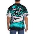 thumbnail image 3 of Lsque Geometry Dash print Men's Cuban Collar Short Sleeve Shirt Summer Beachwear Casual Button Down Fashionable Vacation Leisure Shirt-3X-Large, 3 of 7