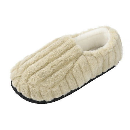 

HA-EMORE Women s Loafers Striped Memory Foam Slippers Comfy Plush Warm House Shoes Slip on Ladies Flat Slippers